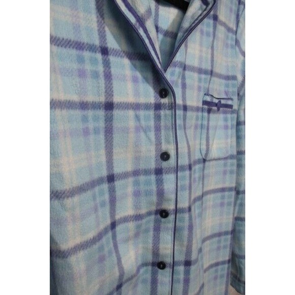 Blue Plaid Button Up Fleece Pajama Top, Size L - Picture 3 of 5